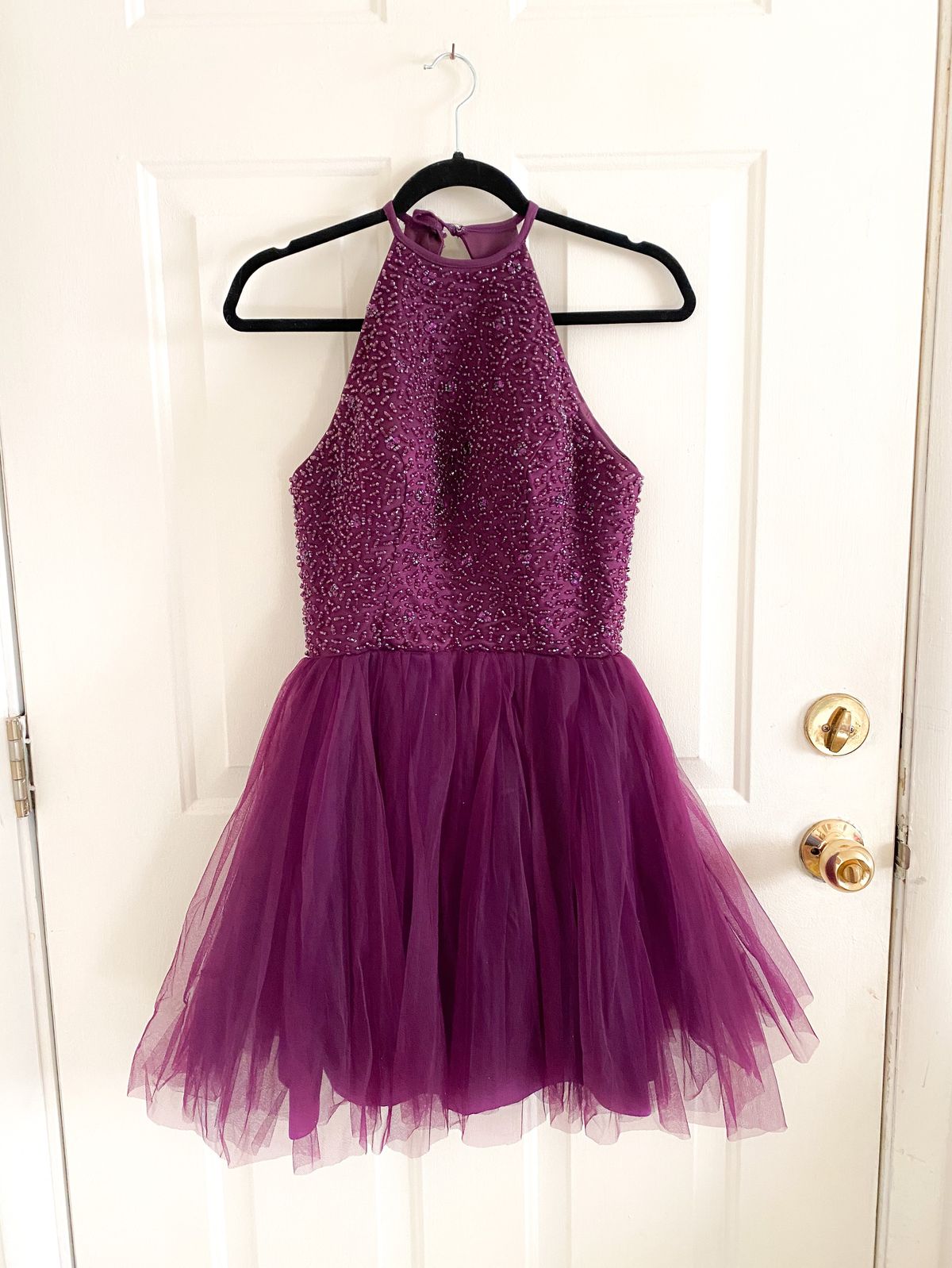 Sherri Hill Size 2 Homecoming Halter Sequined Purple Cocktail Dress on Queenly