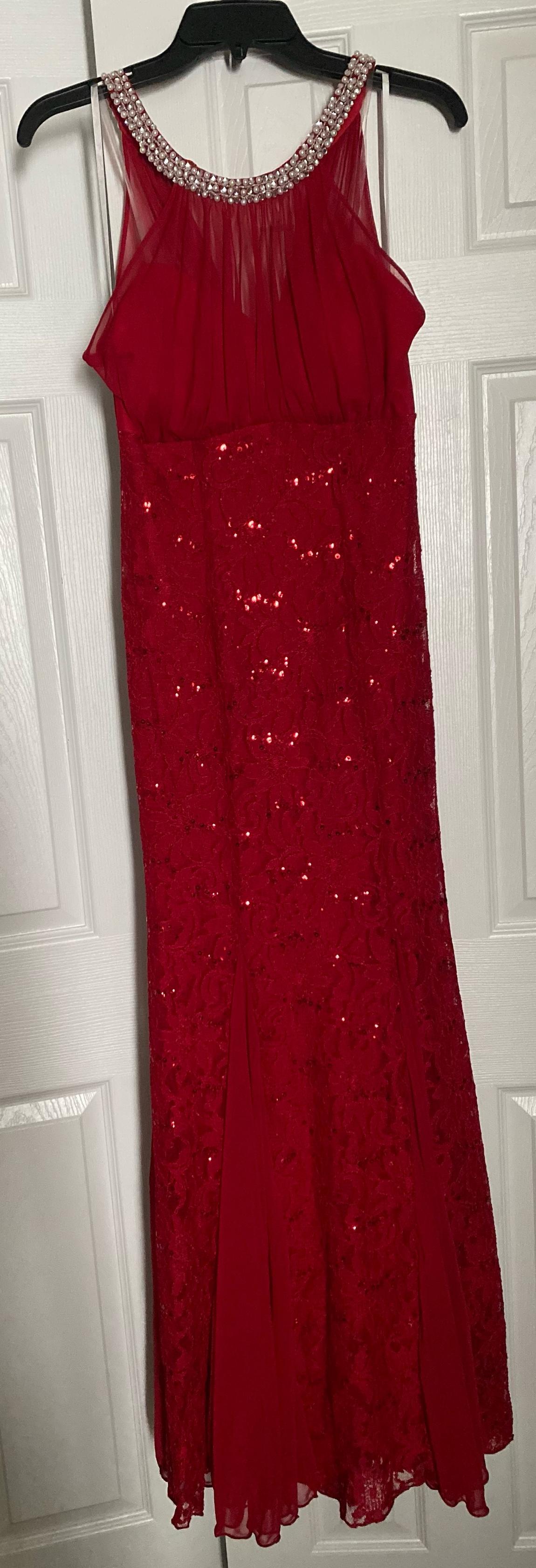 Size 8 Sequined Red Floor Length Maxi on Queenly
