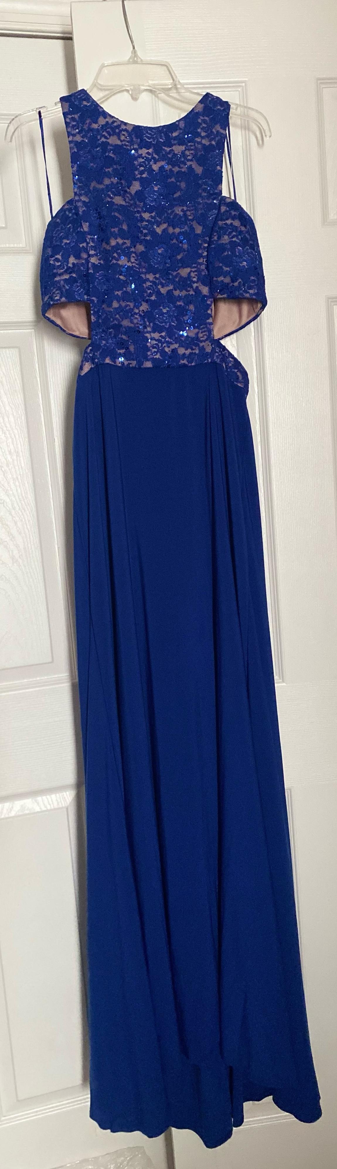 Size 8 Wedding Guest Lace Blue Floor Length Maxi on Queenly