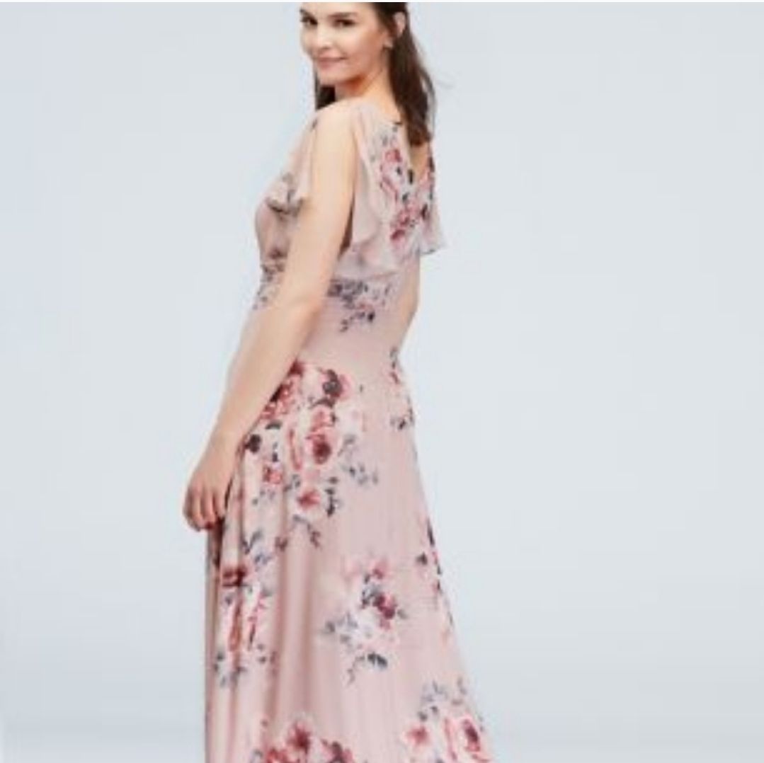 David's Bridal Size 6 Floral Pink A-line Dress on Queenly