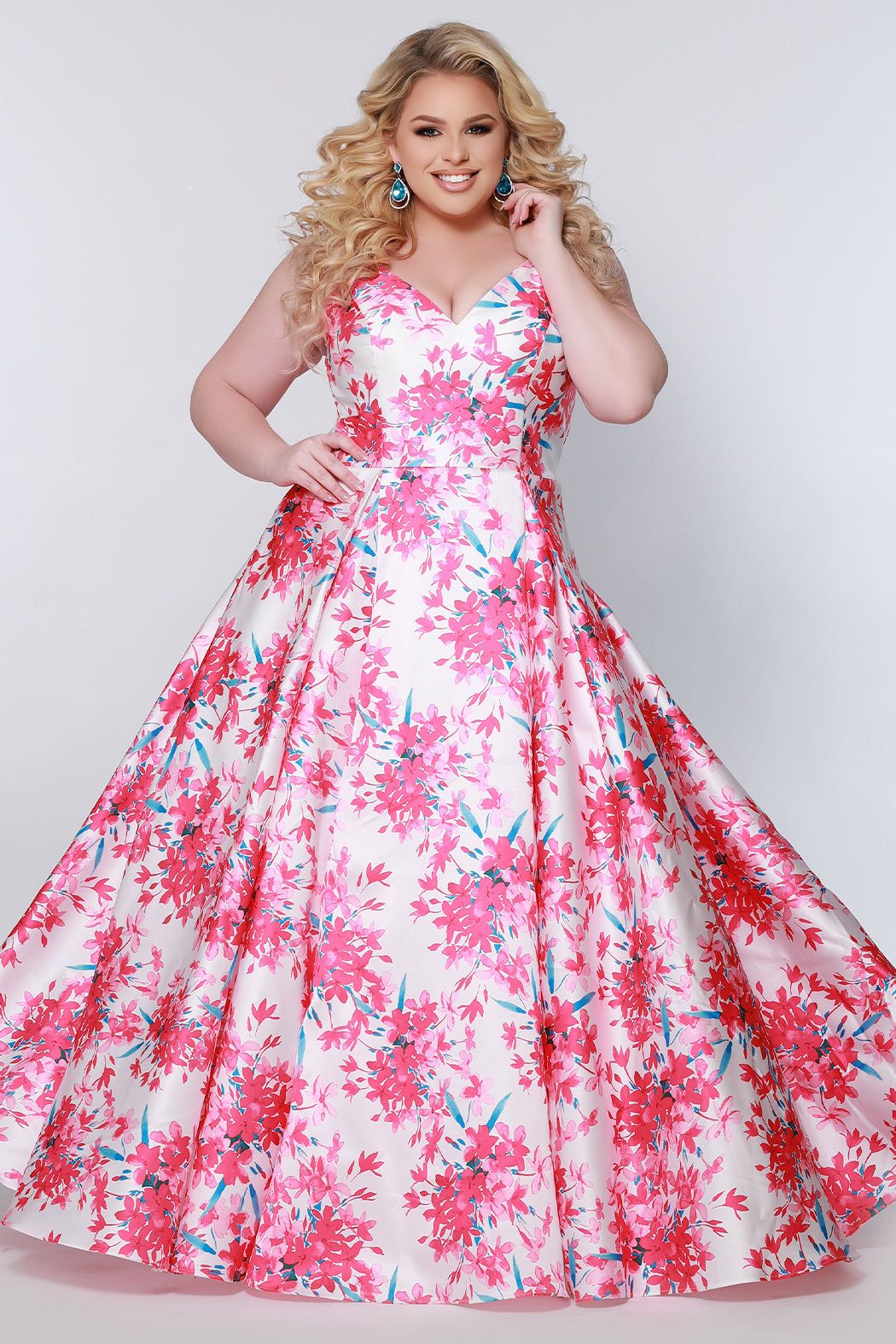 Style CE2207 Sydney's Closet Plus Size 28 Prom Floral Hot Pink Ball Gown on Queenly