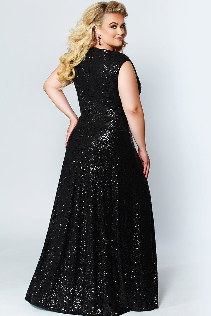 Style CE1801 Sydney's Closet Size 14 Prom Sequined Black Floor Length Maxi on Queenly
