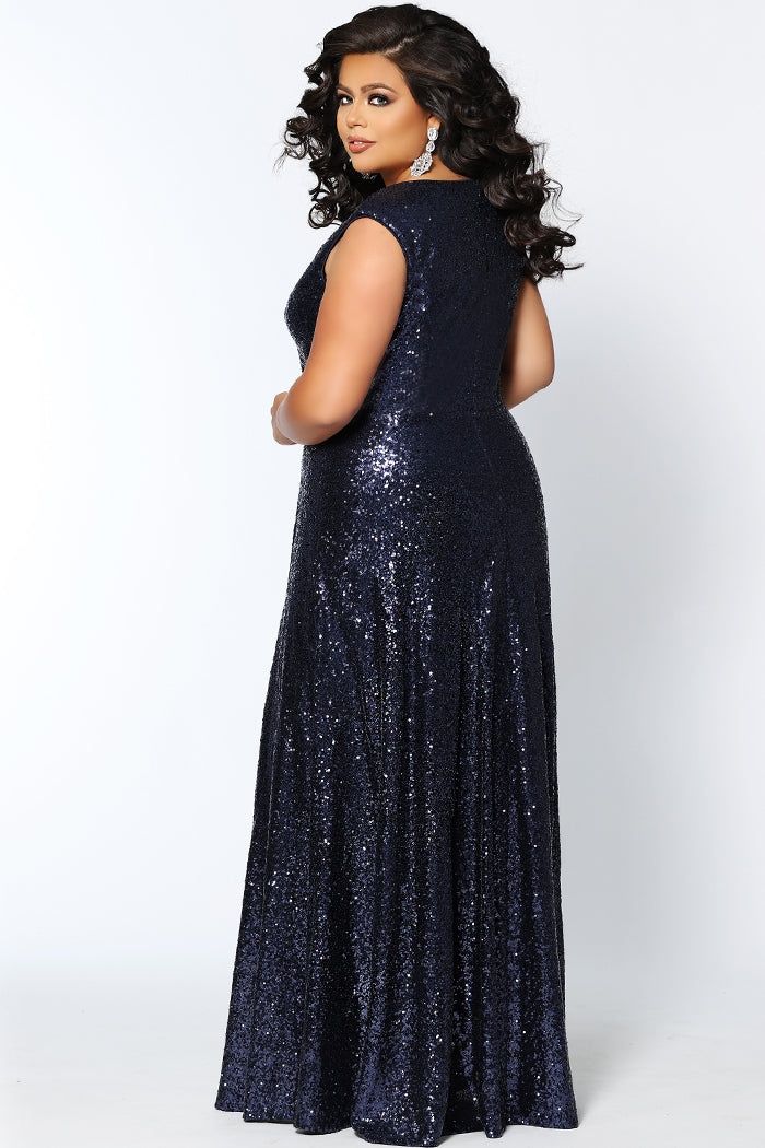 Style CE1801 Sydney's Closet Size 14 Prom Sequined Navy Blue Floor Length Maxi on Queenly