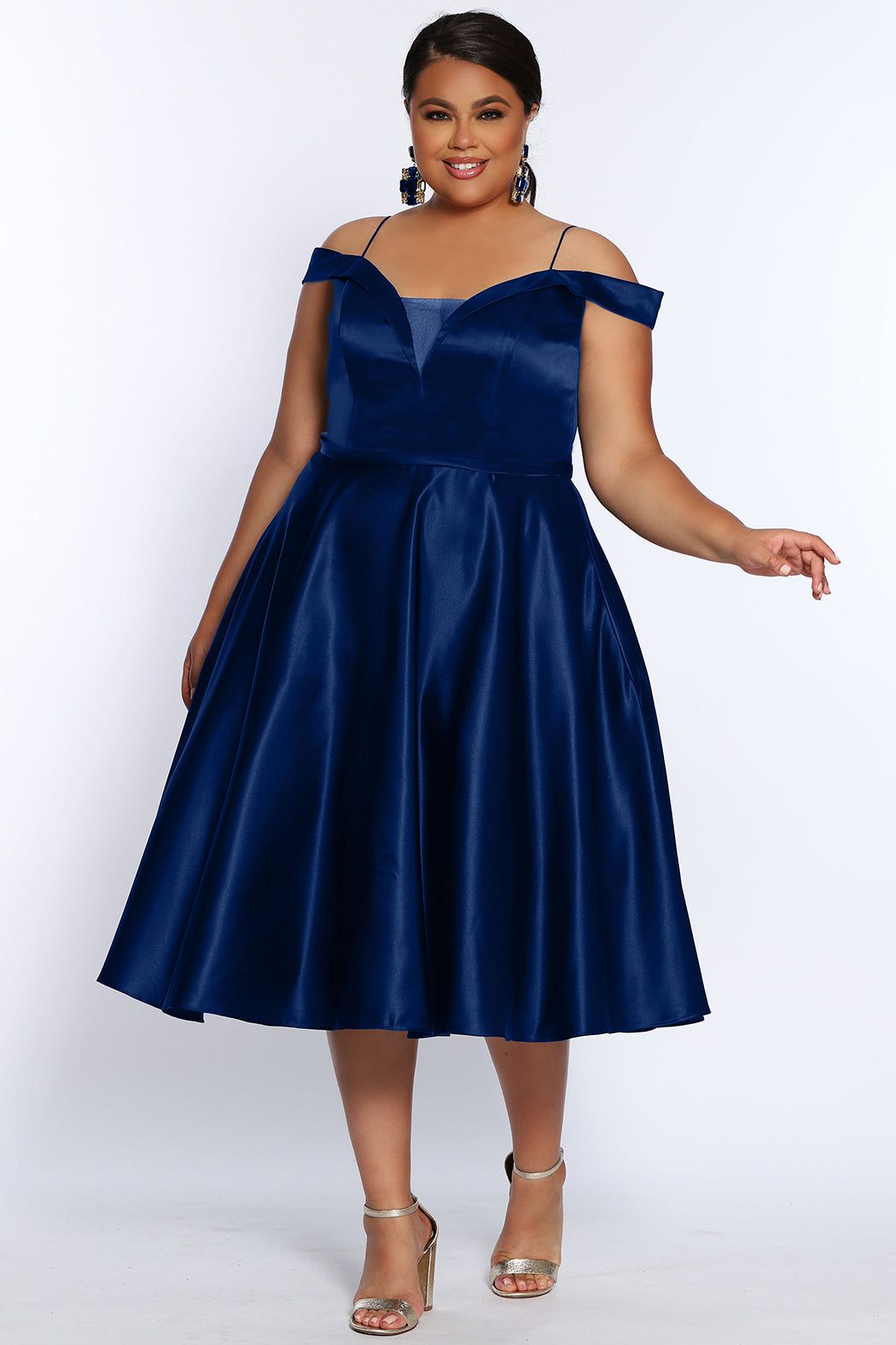 Style CE2011 Sydney's Closet Plus Size 26 Prom Satin Navy Blue Cocktail Dress on Queenly