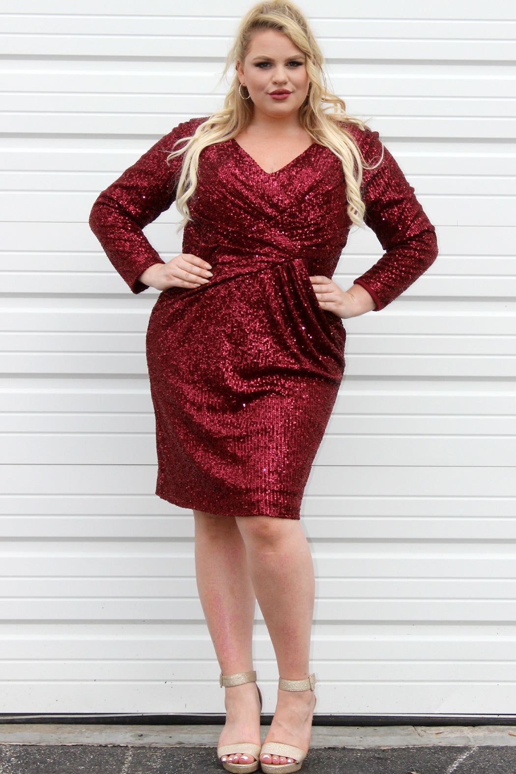 Style CE2004 Sydney's Closet Plus Size 18 Plunge Sequined Burgundy Red Cocktail Dress on Queenly