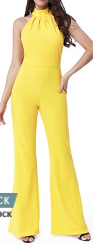 Size 10 High Neck Yellow Formal Jumpsuit on Queenly