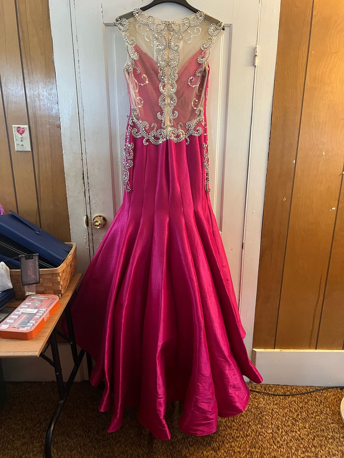 Mac Duggal Size 10 Prom Sequined Hot Pink Dress With Train on Queenly