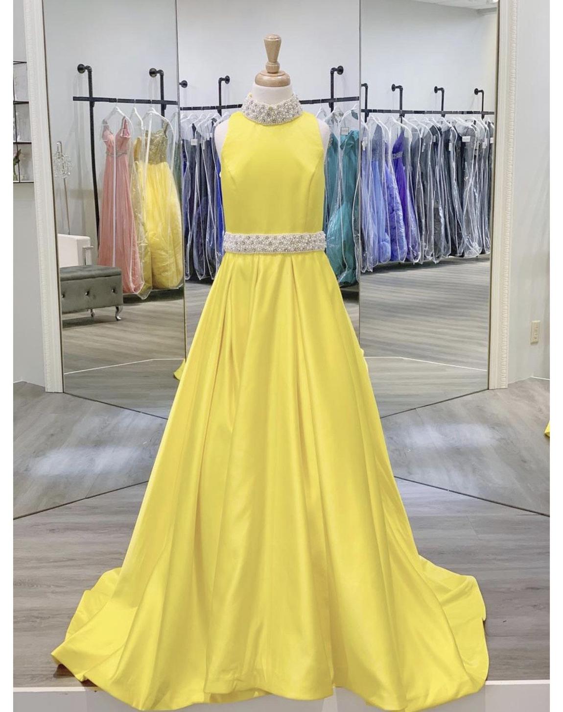 Ashley Lauren Girls Size 14 High Neck Sequined Yellow Ball Gown on Queenly