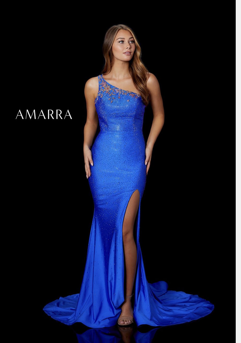 Style 87242 Amarra Size 8 Prom Blue Side Slit Dress on Queenly