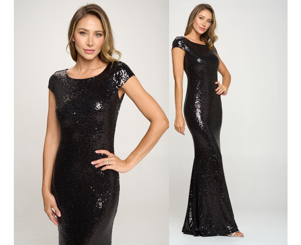 Style Black Short Sleeve Sequin Sheath Formal Gown Ricarica Size 2 Wedding Guest Sequined Black Mermaid Dress on Queenly