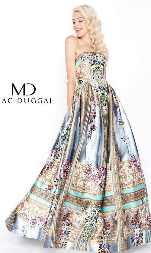 Mac Duggal Size 10 Prom Strapless Satin Multicolor Ball Gown on Queenly