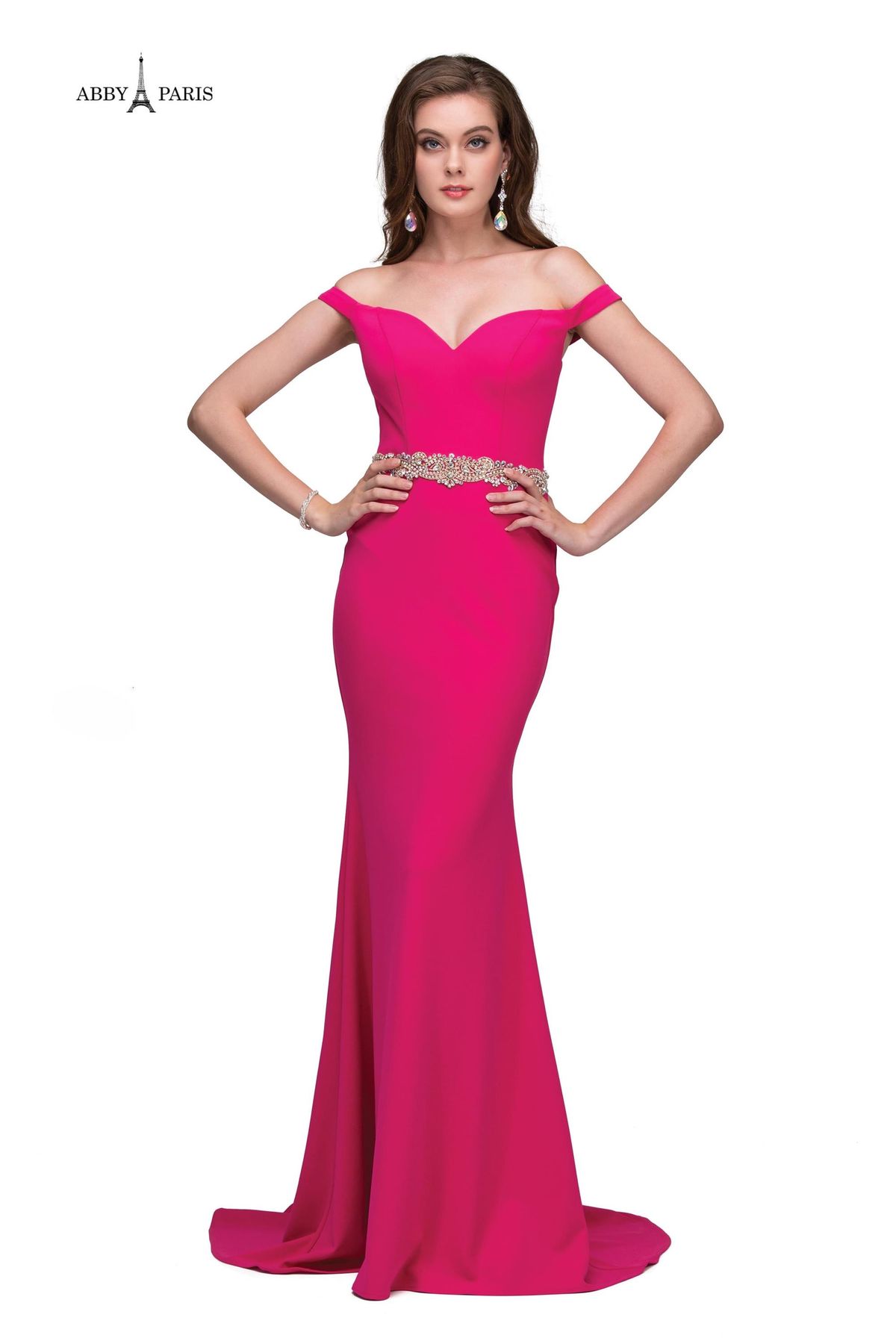 Plus Size 16 Prom Off The Shoulder Sequined Hot Pink Mermaid Dress on Queenly