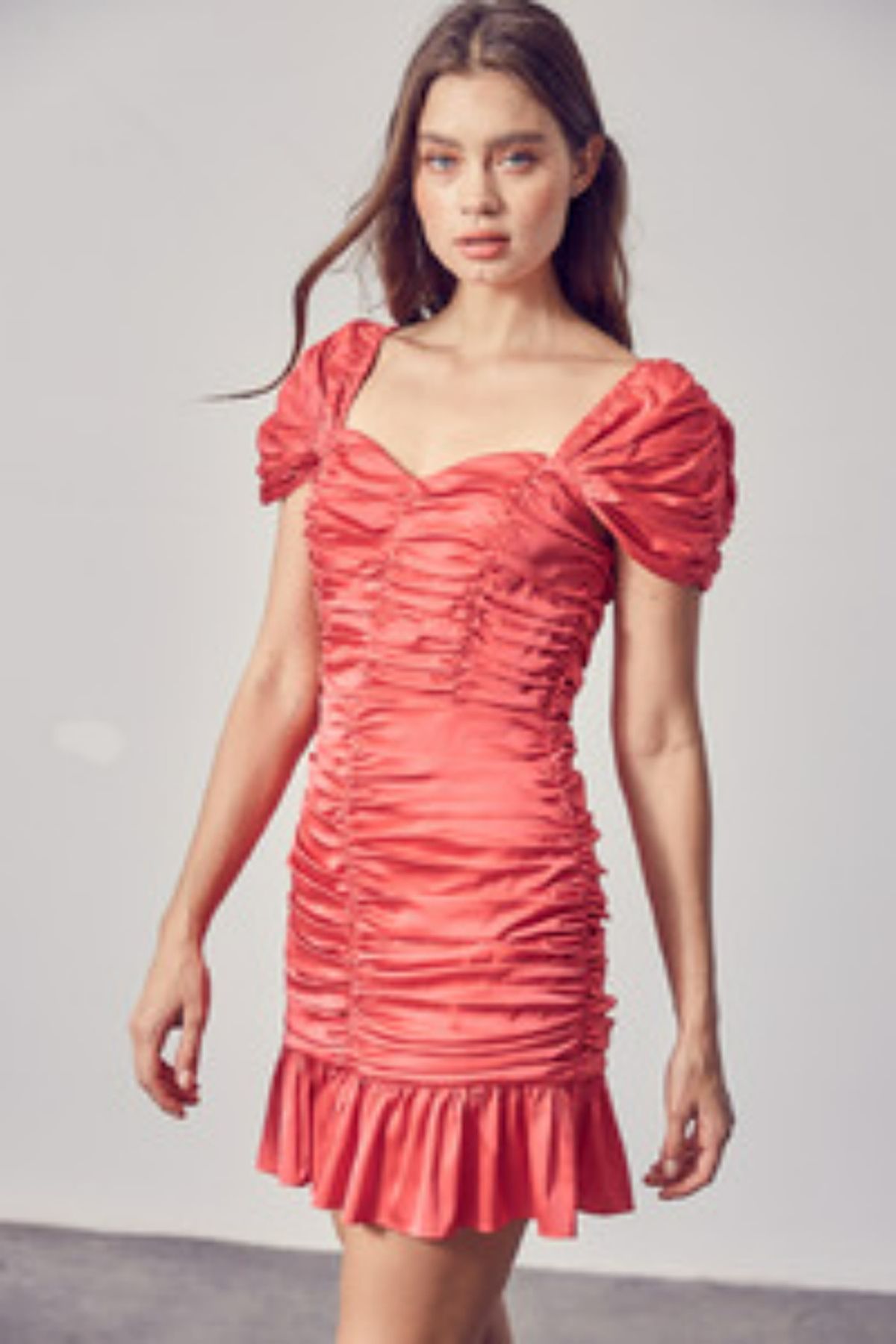 Style GY0812 DO + BE Size 2 Homecoming Cap Sleeve Satin Coral Cocktail Dress on Queenly