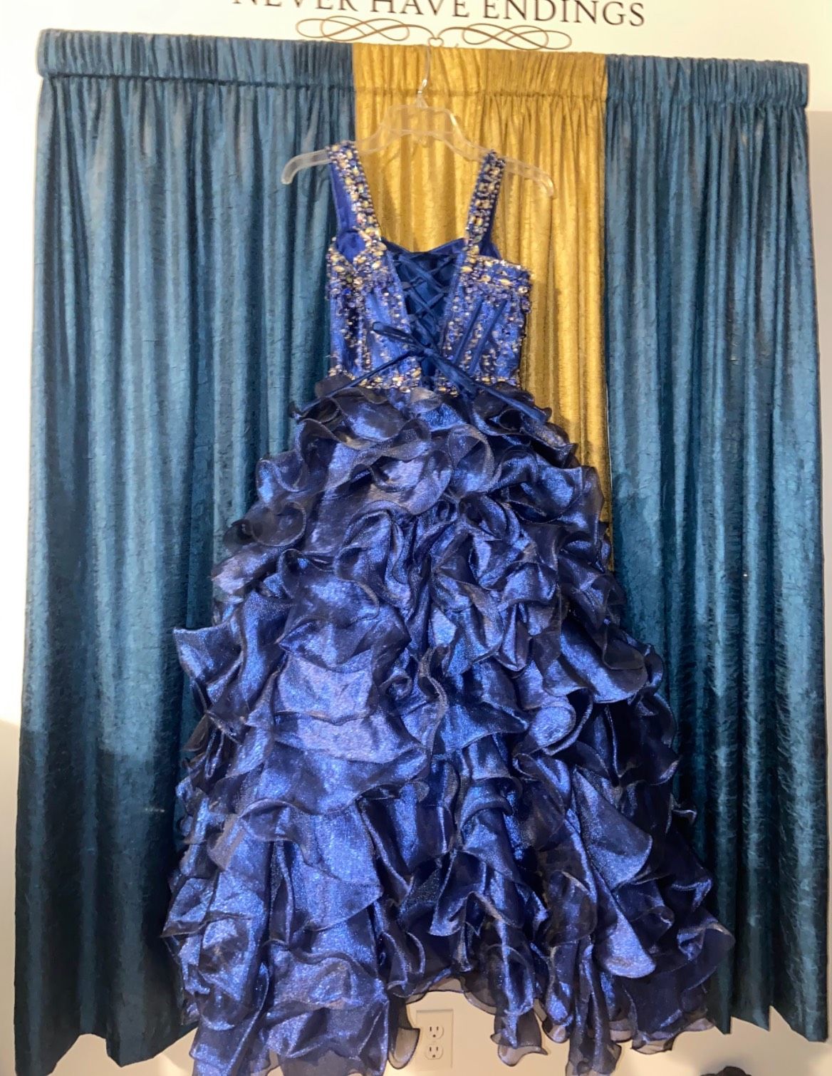 Tiffany Designs Girls Size 8 Prom Sequined Royal Blue Ball Gown on Queenly