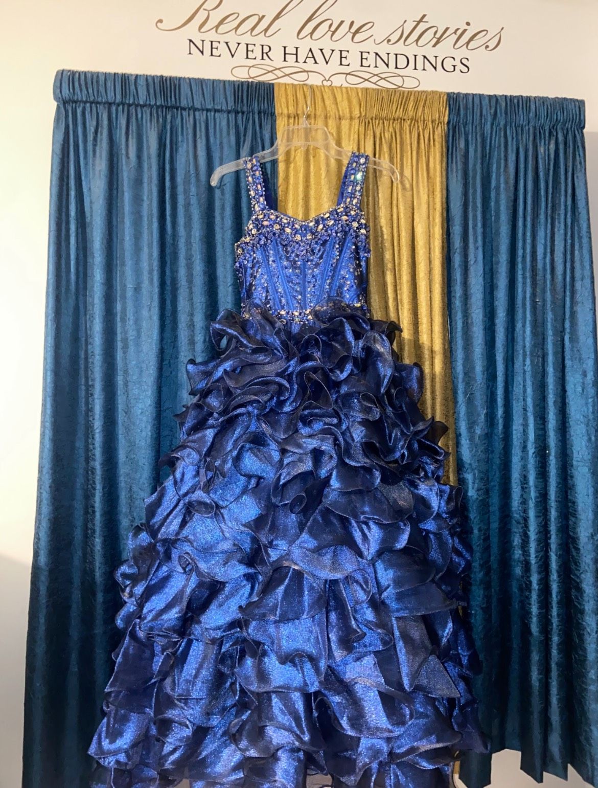 Tiffany Designs Girls Size 8 Prom Sequined Royal Blue Ball Gown on Queenly