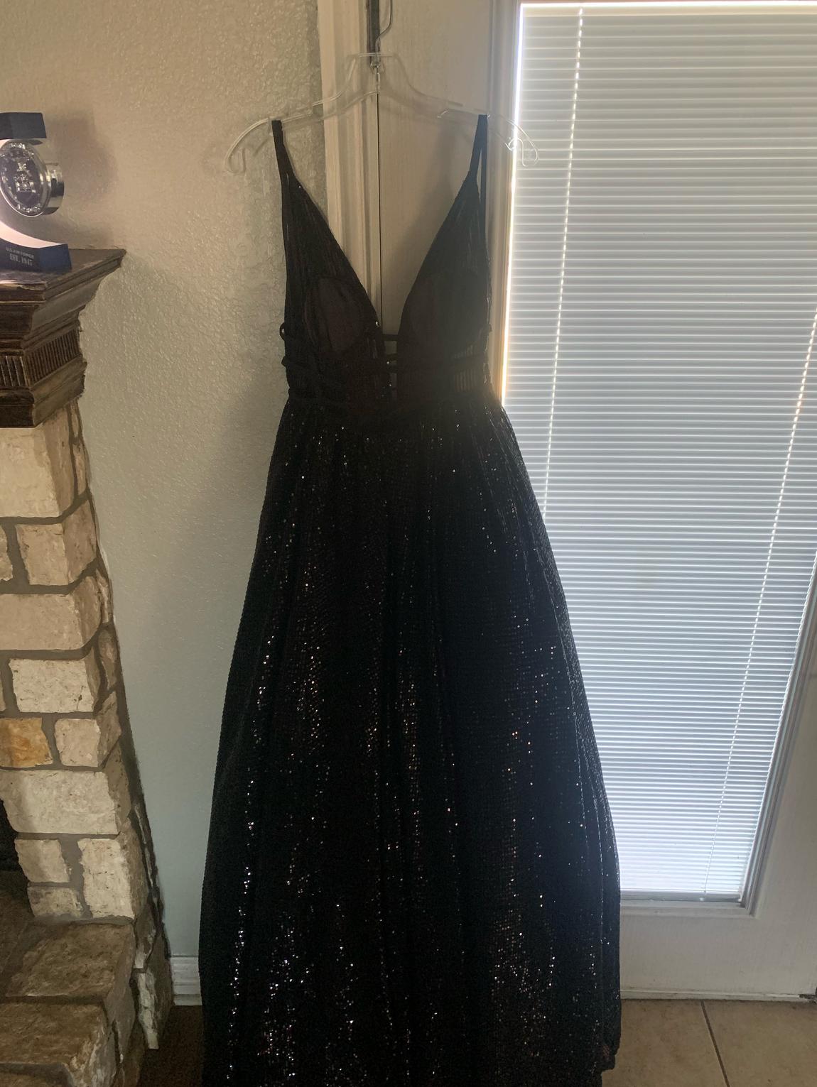 Size 4 Prom Sequined Black Ball Gown on Queenly