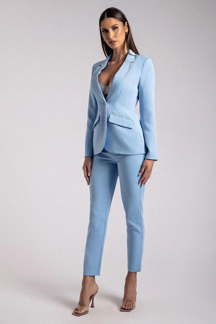 Meshki Size 2 Blazer Sheer Blue Formal Jumpsuit on Queenly