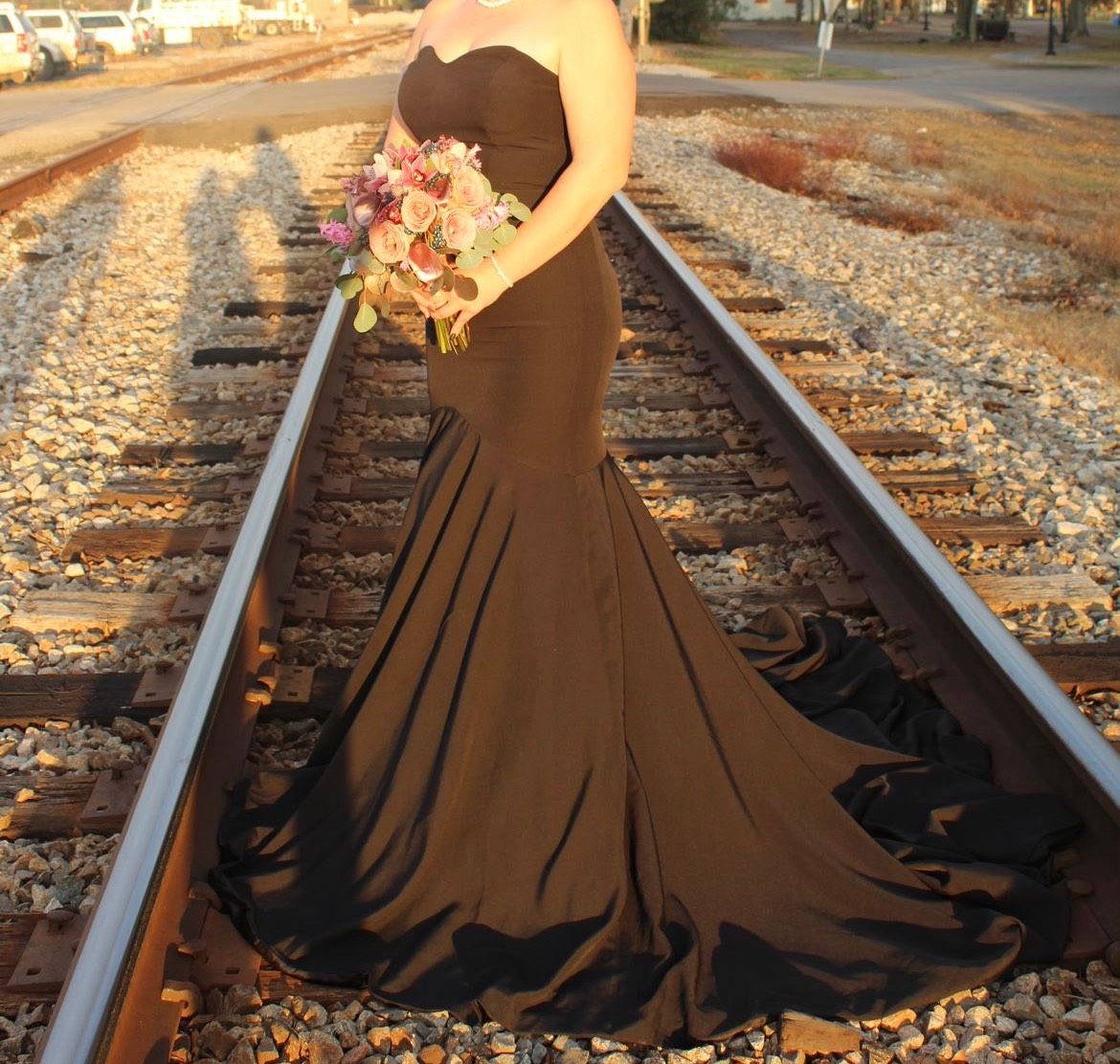 Size 12 Bridesmaid Strapless Black Mermaid Dress on Queenly