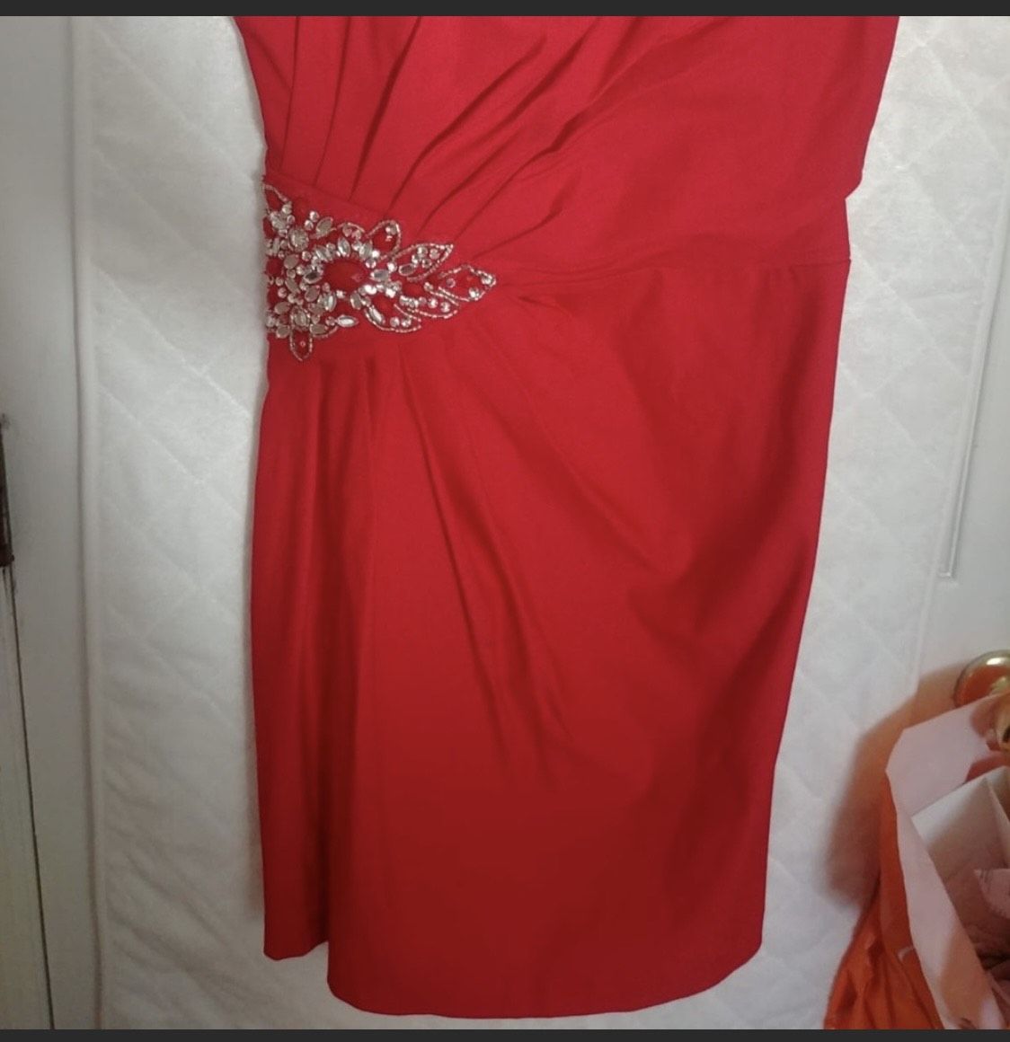 Size 12 Strapless Red Floor Length Maxi on Queenly