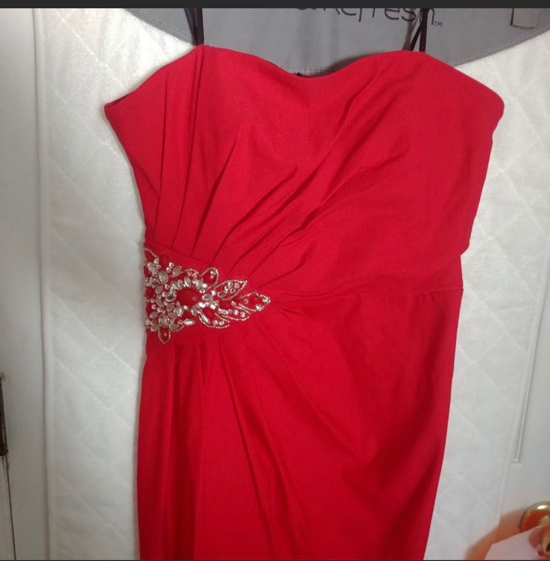 Size 12 Strapless Red Floor Length Maxi on Queenly