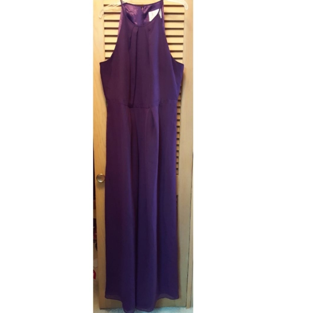 Weddington Way Plus Size 22 Bridesmaid High Neck Purple A-line Dress on Queenly