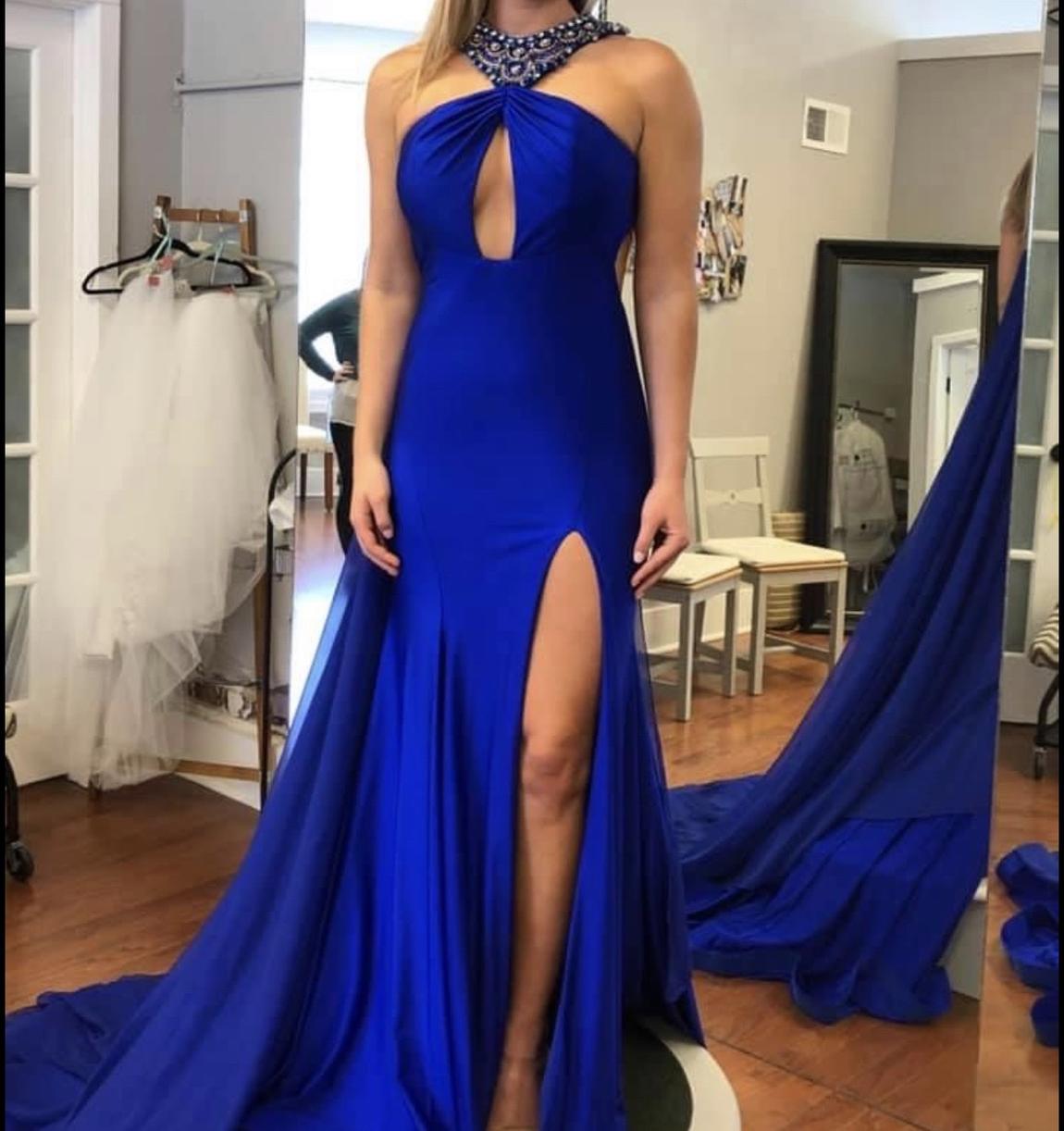 Mac Duggal Size 2 Royal Blue Side Slit Dress on Queenly