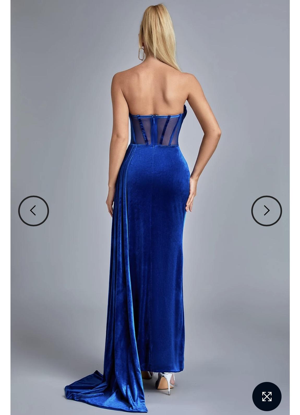 Size 8 Bridesmaid Strapless Velvet Blue Side Slit Dress on Queenly