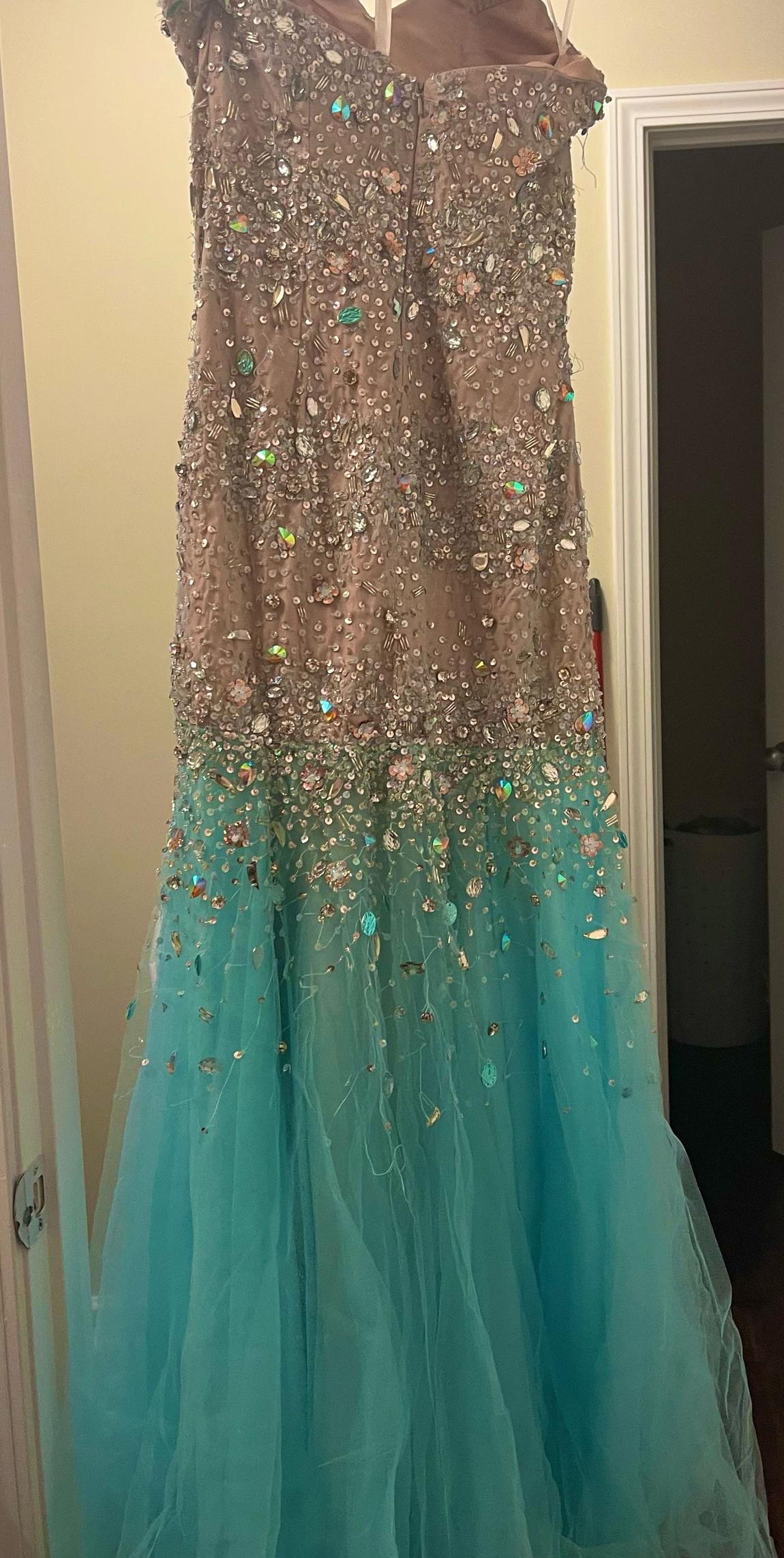 Size 2 Sequined Turquoise Blue Ball Gown on Queenly