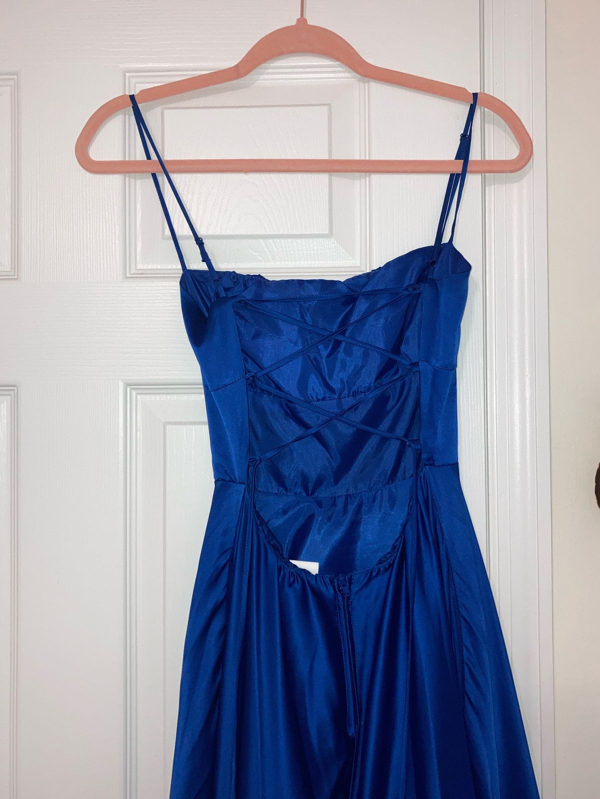 Size 6 Satin Royal Blue A-line Dress on Queenly