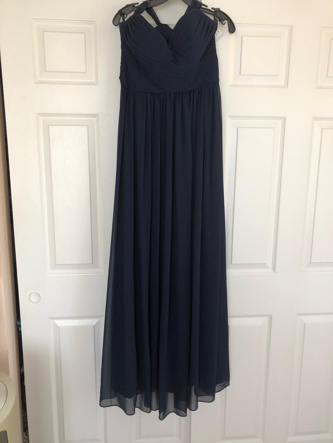 Size 12 Prom Navy Blue Floor Length Maxi on Queenly