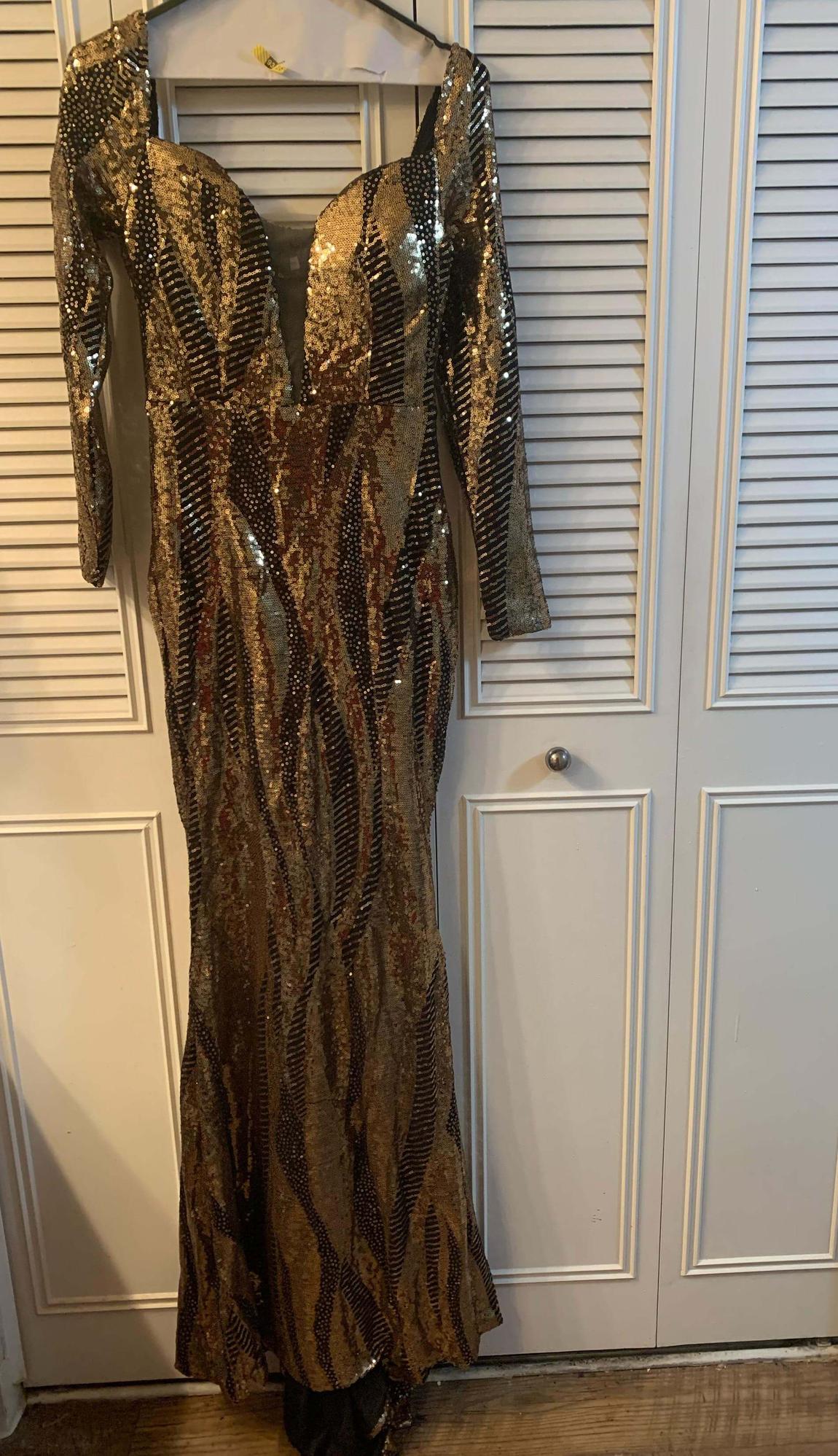 Size 4 Sequined Gold Floor Length Maxi on Queenly