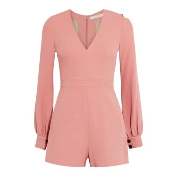 Style Kourtney Romper ALEXIS Size 4 Homecoming Long Sleeve Velvet Light Pink Formal Jumpsuit on Queenly
