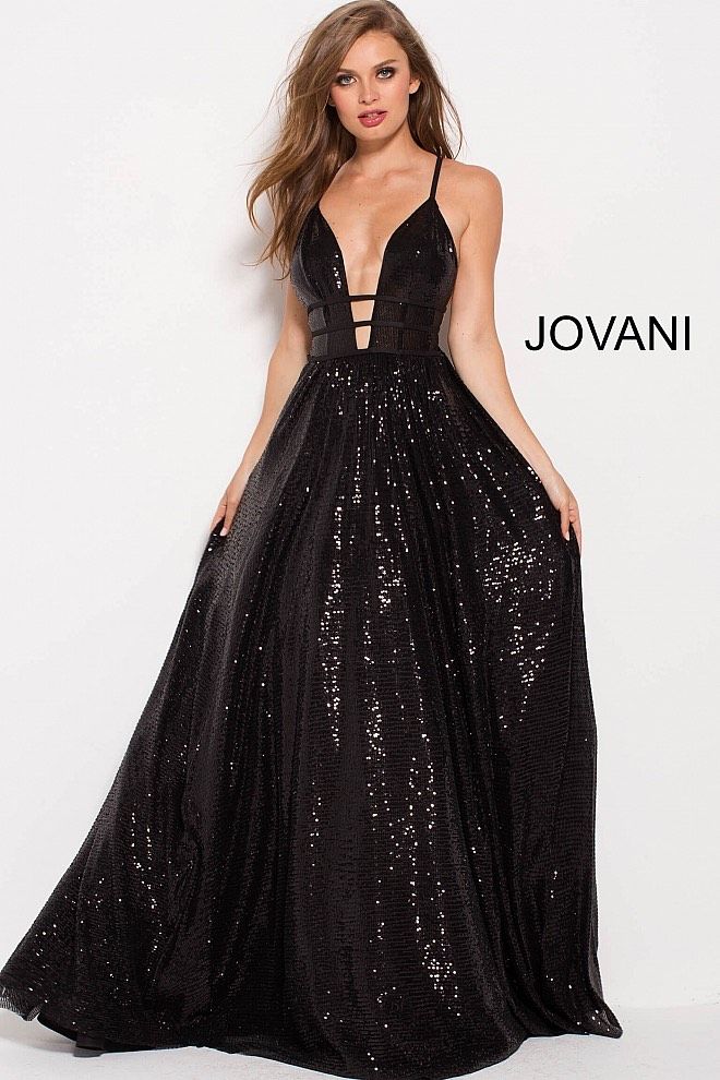Jovani Size 2 Prom Plunge Black Ball Gown on Queenly