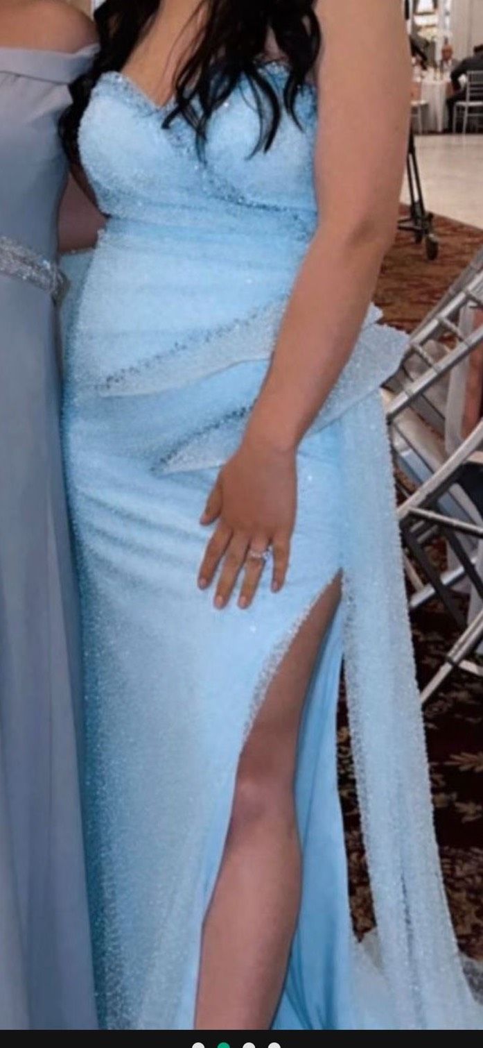 Size 10 Prom Strapless Light Blue Mermaid Dress on Queenly