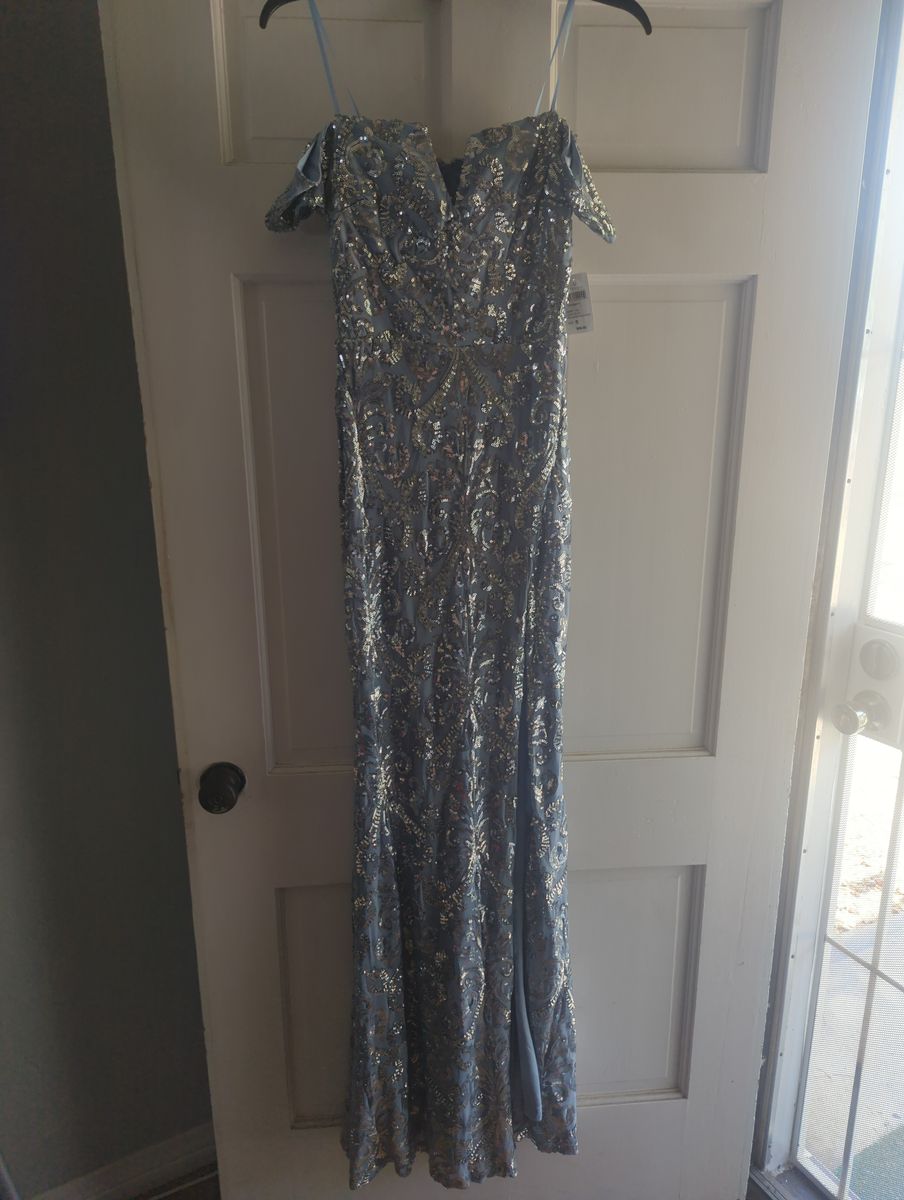 Size 4 Sequined Light Blue Side Slit Dress on Queenly
