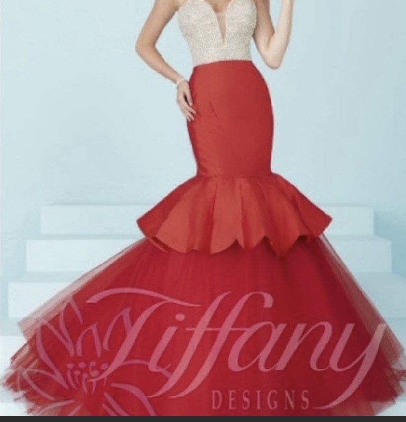 Tiffany Designs Size 8 Pageant Red Mermaid Dress on Queenly