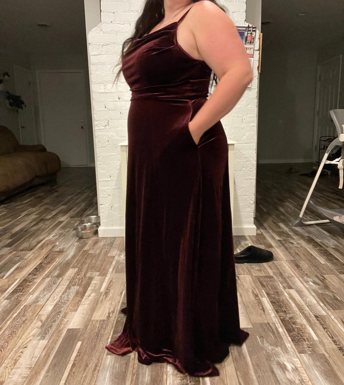 Size 14 Bridesmaid Velvet Burgundy Red A-line Dress on Queenly
