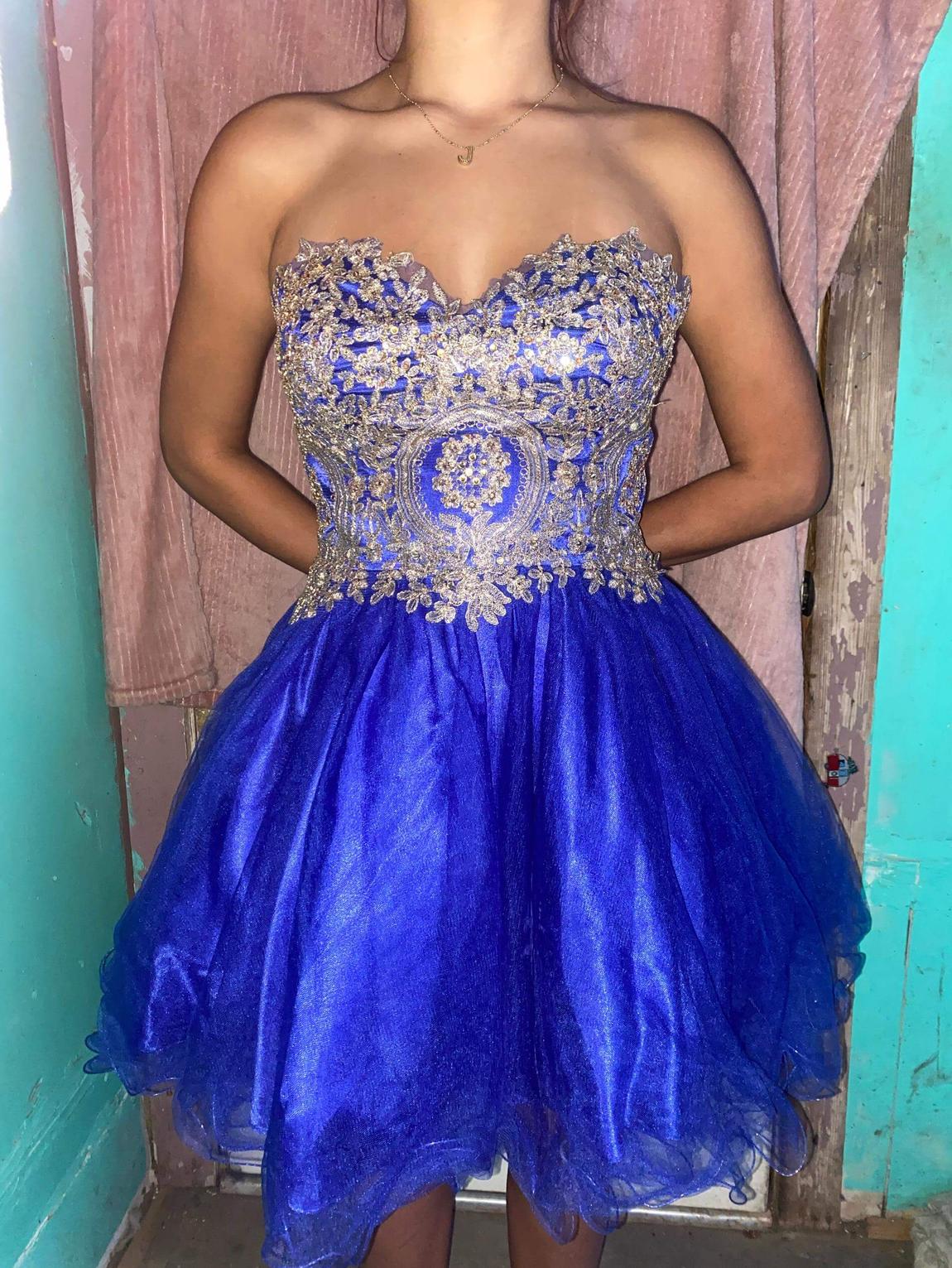 Size 10 Homecoming Strapless Royal Blue Ball Gown on Queenly