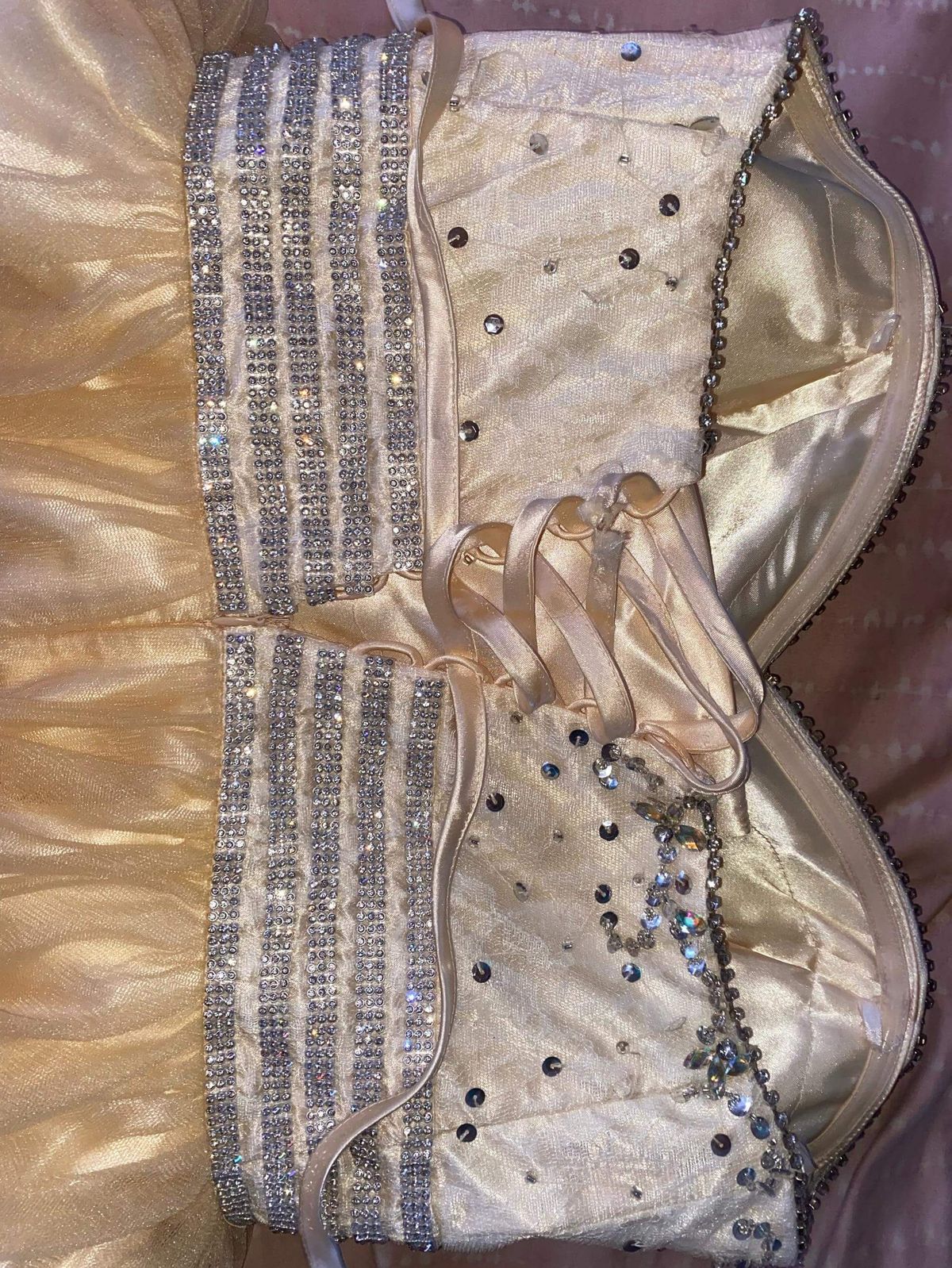 Size 12 Lace Gold Ball Gown on Queenly