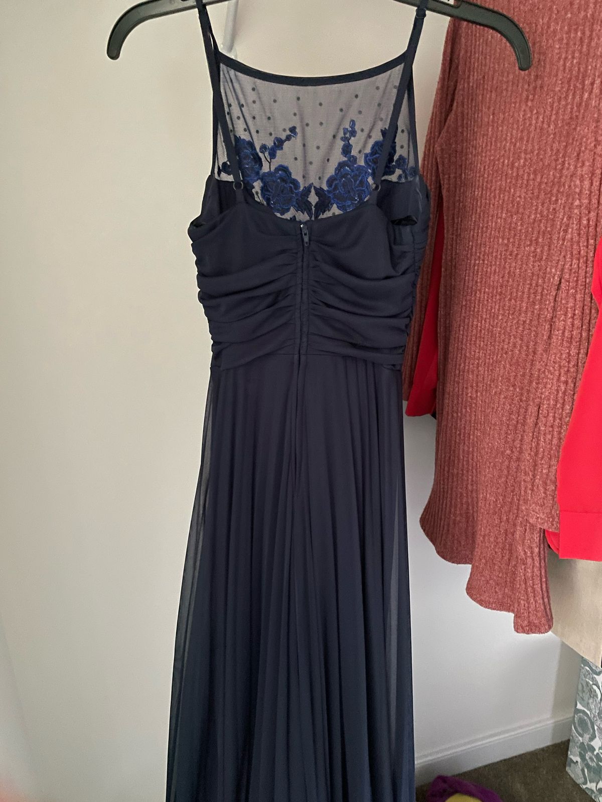 Size 0 Prom Sequined Navy Blue Floor Length Maxi on Queenly