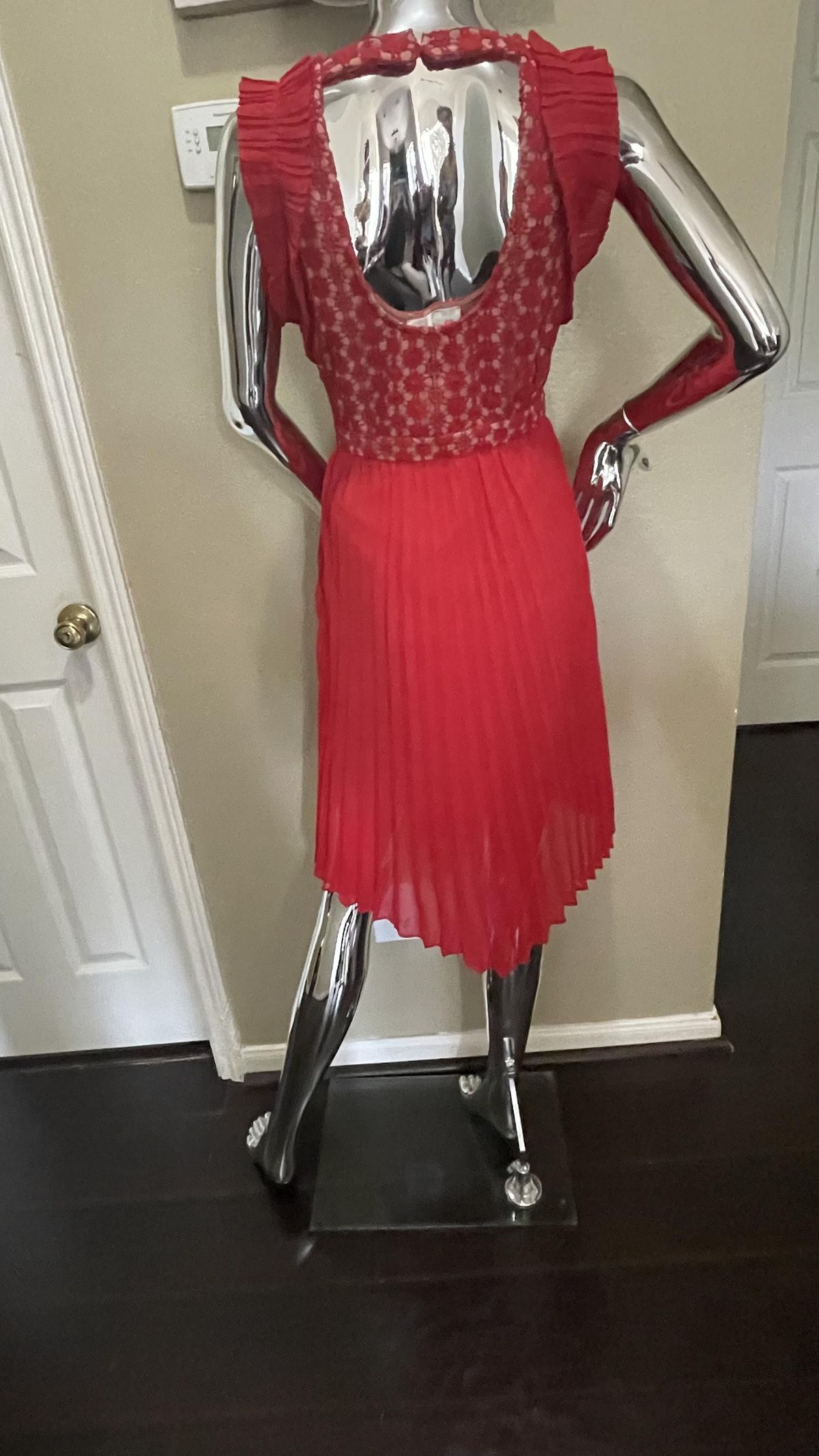 Size 12 Lace Red A-line Dress on Queenly