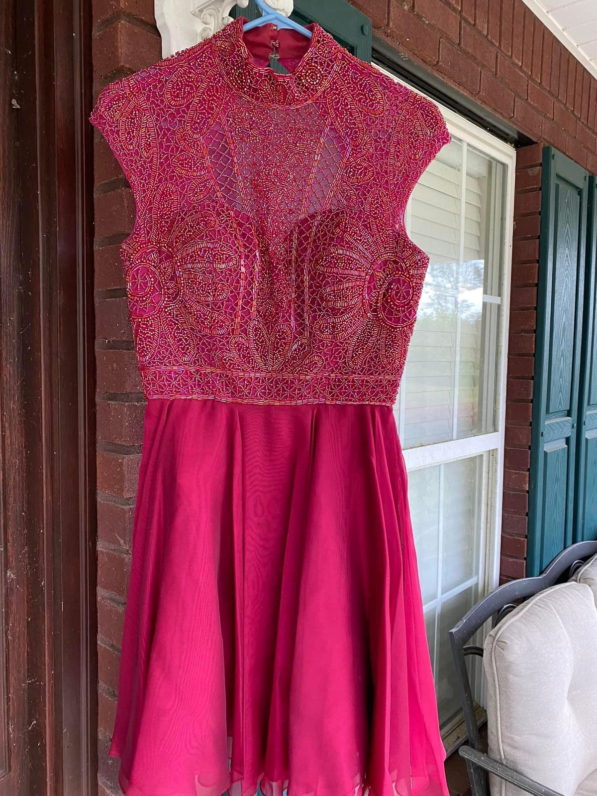 Size 4 Prom Halter Sequined Hot Pink Cocktail Dress on Queenly