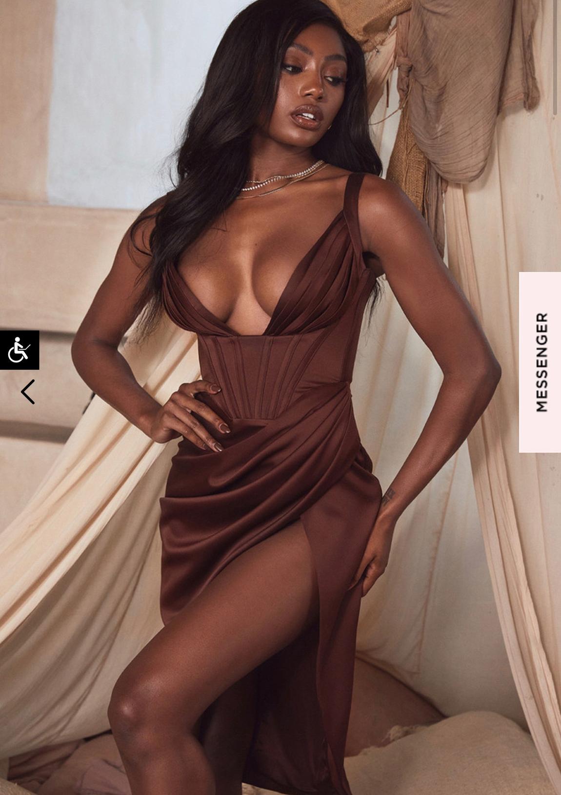 Size 4 Homecoming Plunge Satin Nude Cocktail Dress on Queenly