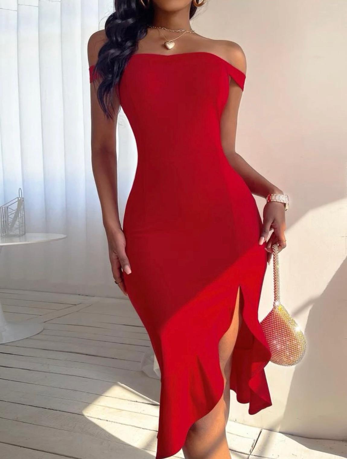 Size 12 Off The Shoulder Red Cocktail Dress on Queenly
