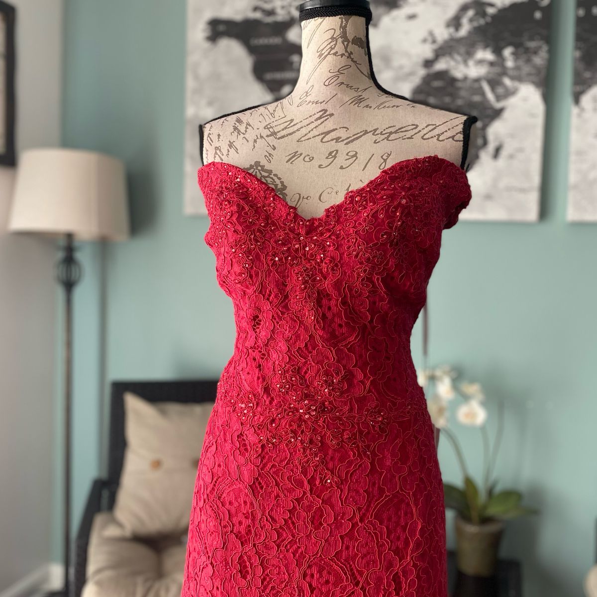 Jovani Plus Size 24 Off The Shoulder Lace Red Mermaid Dress on Queenly