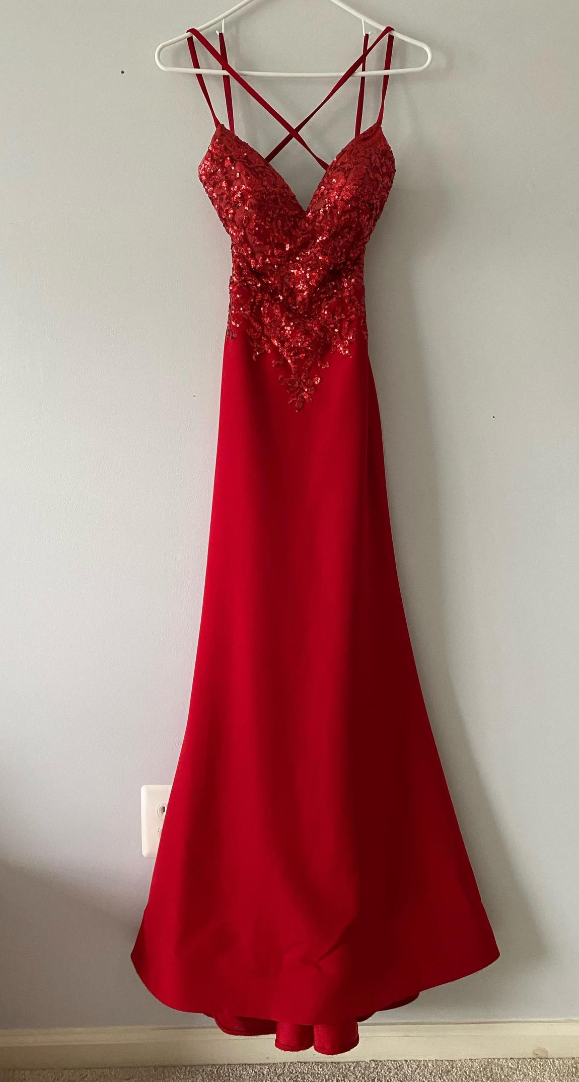 MoriLee Size 0 Sequined Red A-line Dress on Queenly