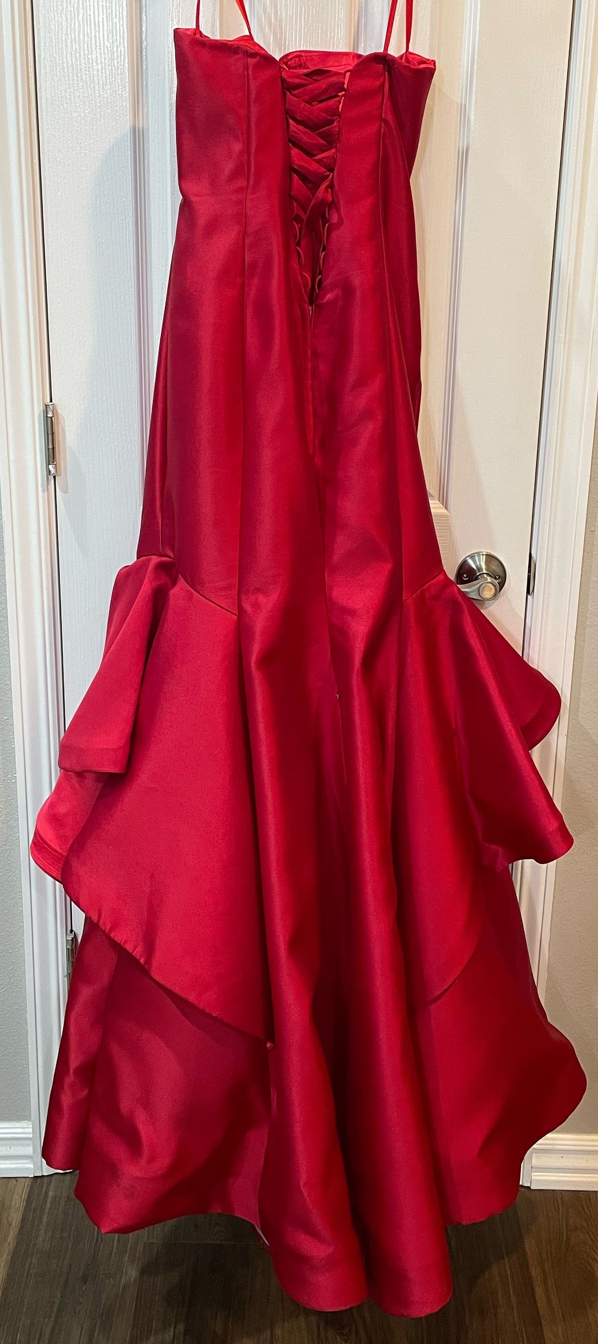 MoriLee Size 10 Prom Strapless Red Mermaid Dress on Queenly