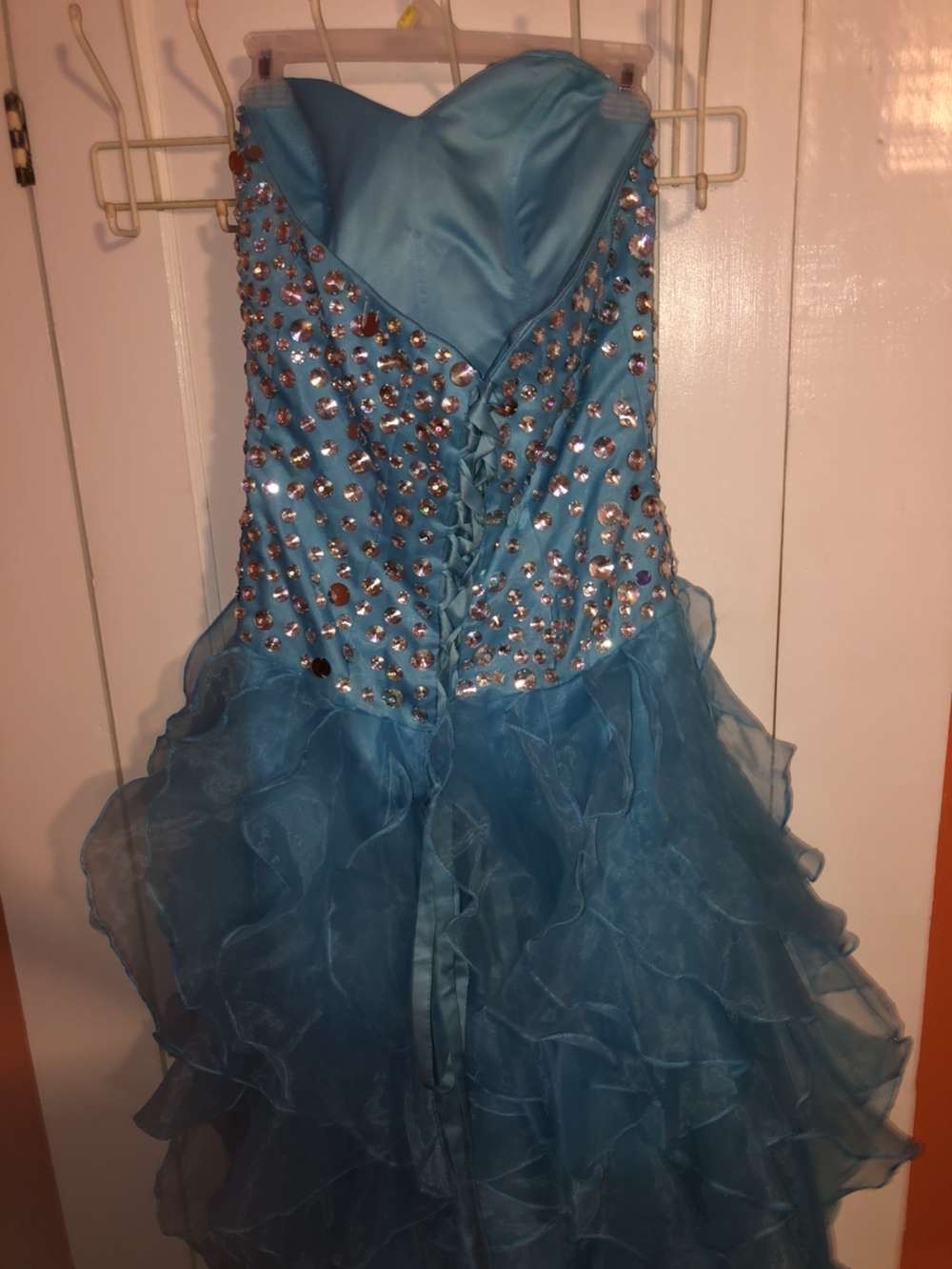 Plus Size 16 Prom Strapless Sequined Royal Blue Ball Gown on Queenly