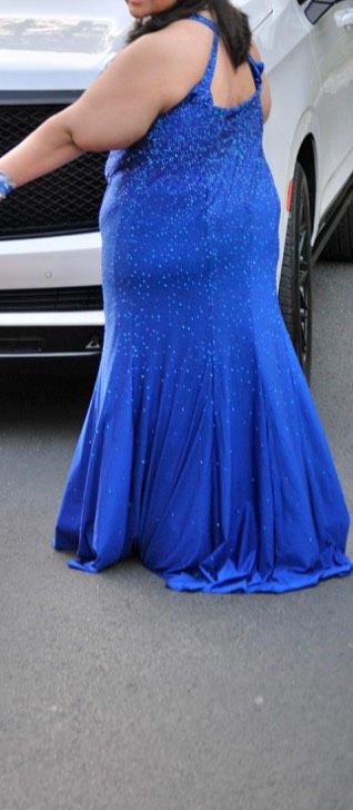 Sherri Hill Plus Size 22 Prom Plunge Satin Royal Blue Floor Length Maxi on Queenly