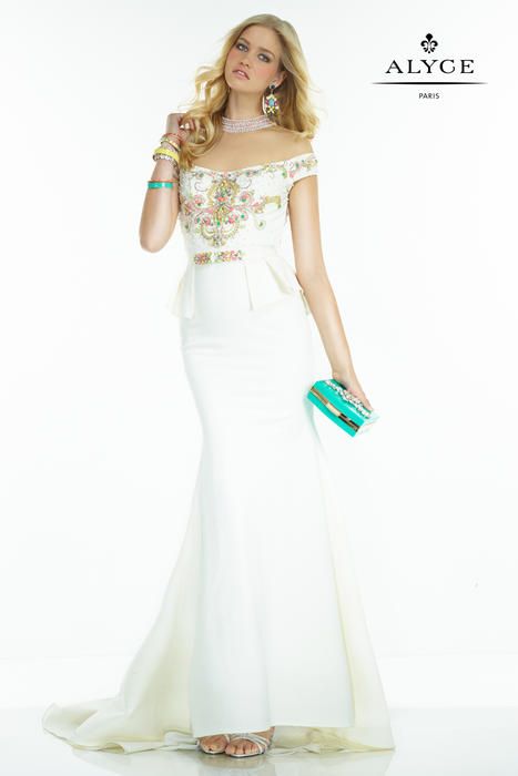 Style 2563 Claudine for Alyce Paris Size 0 Prom High Neck Sequined White Mermaid Dress on Queenly